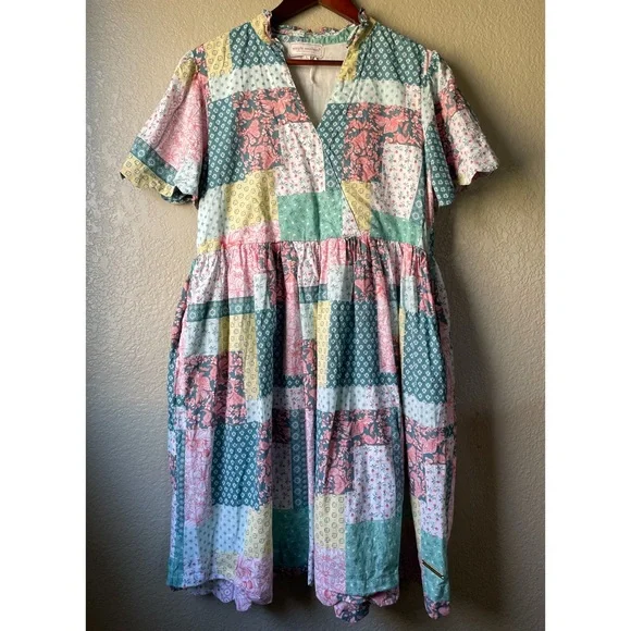 Simply Southern Womens Large Patchwork Floral Midi Dress Preppy Modest Pockets - Picture 1 of 9